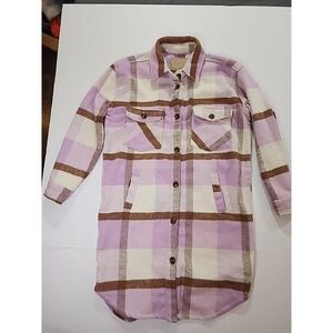 Blank NYC Women's Plaid Shacket Coat Jacket New Size Extra Small XS Purple Brown
